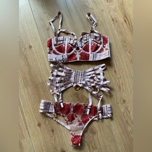 Bordelle Amaya Full Set in Pink - Bodice Bra, Panties, Garter Belt